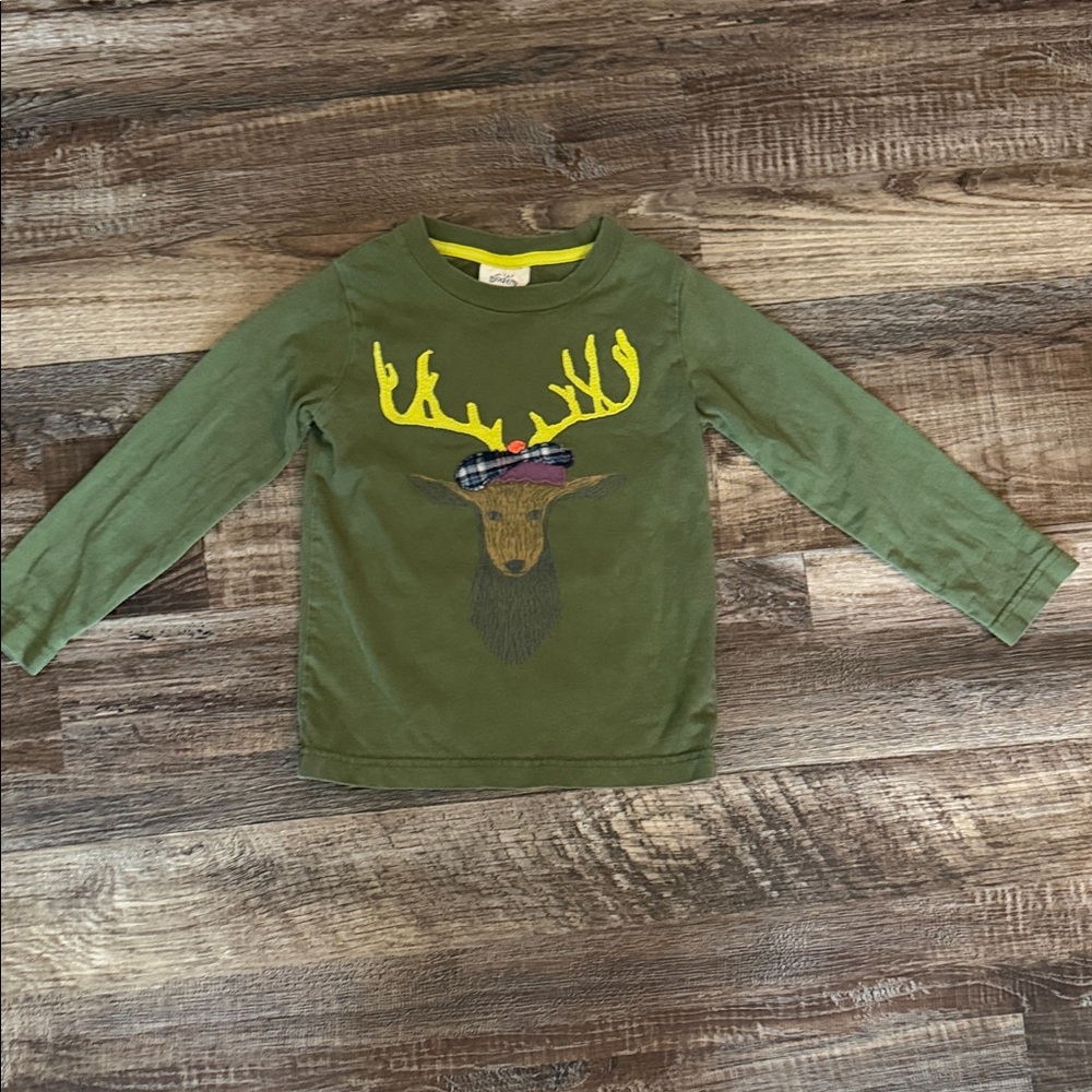 Mini Boden Green Long Sleeve Tee with Deer Design